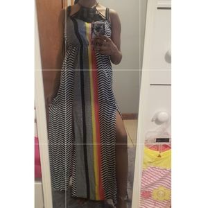 Multicolored Side Split Maxi Dresd
